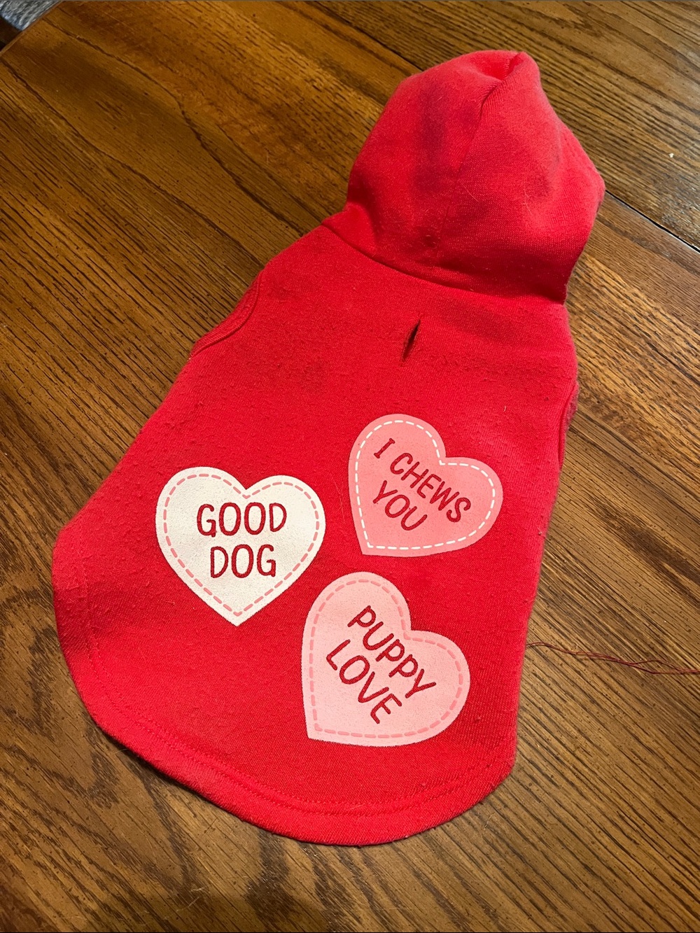 Valentine’s Day dog pullover.